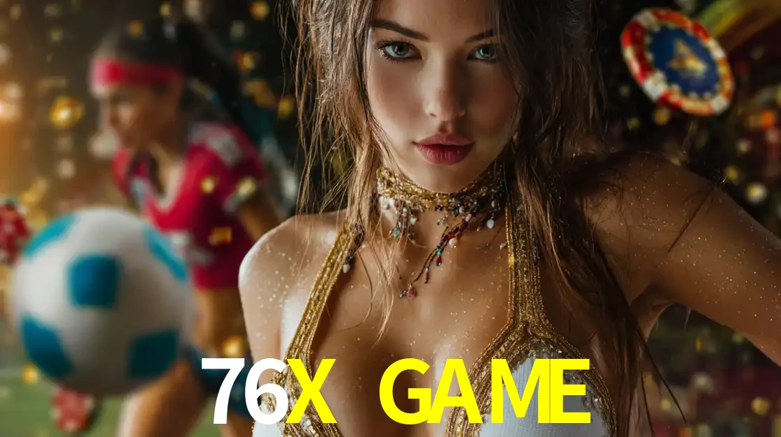 Mulher elegante representando a combinação de glamour e emoção das apostas esportivas, com uma jogadora de futebol ao fundo, destacando a ação no 76X GAME.