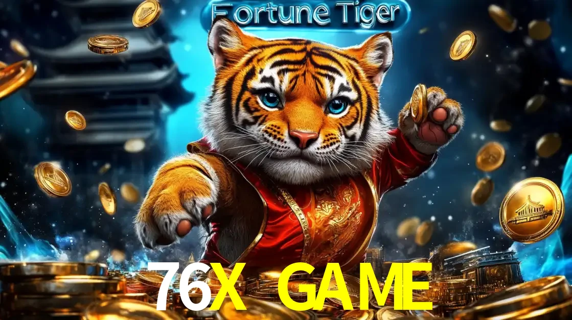 Imagem promocional do jogo de slot Fortune Tiger, com um tigre majestoso em traje tradicional cercado por uma fortuna em moedas de ouro, disponível agora no cassino 76X GAME.